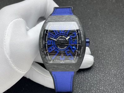 AB Factory Franck Muller Vanguard V45  Carbon Fiber Case Blue Arabic Replica Watch